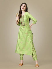 Green Embroidered Women Kurta Pant Set-Parrot