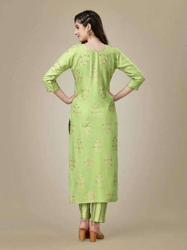 Green Embroidered Rayon Women's Kurta Pant Set | Indian Sets
