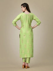 Green Embroidered Women Kurta Pant Set-Parrot