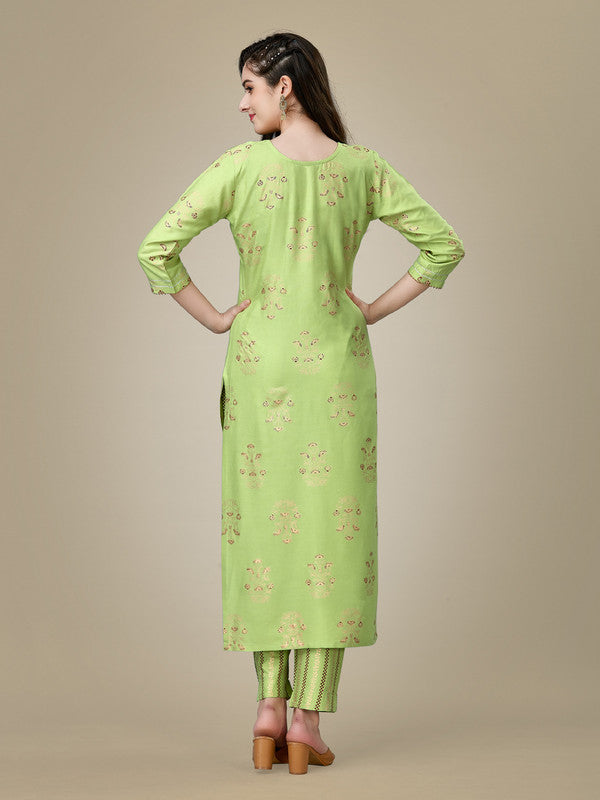 Green Embroidered Rayon Women's Kurta Pant Set | Indian Sets
