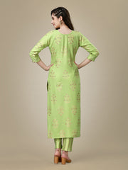 Green Embroidered Women Kurta Pant Set-Parrot