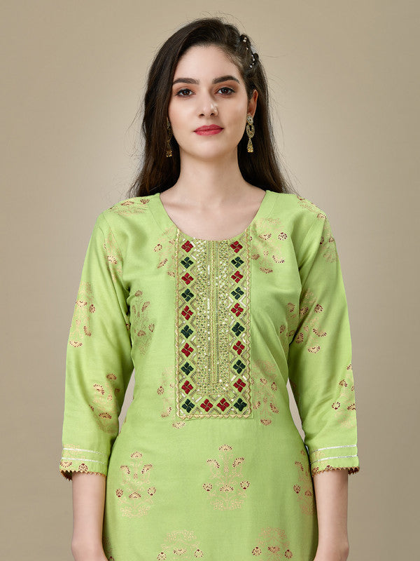 Green Embroidered Rayon Women's Kurta Pant Set | Indian Sets