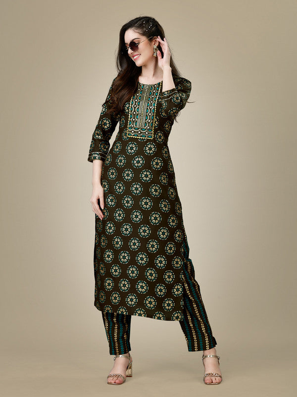 Dark Coffee Embroidered Women's Kurta Set | Indian Kurta