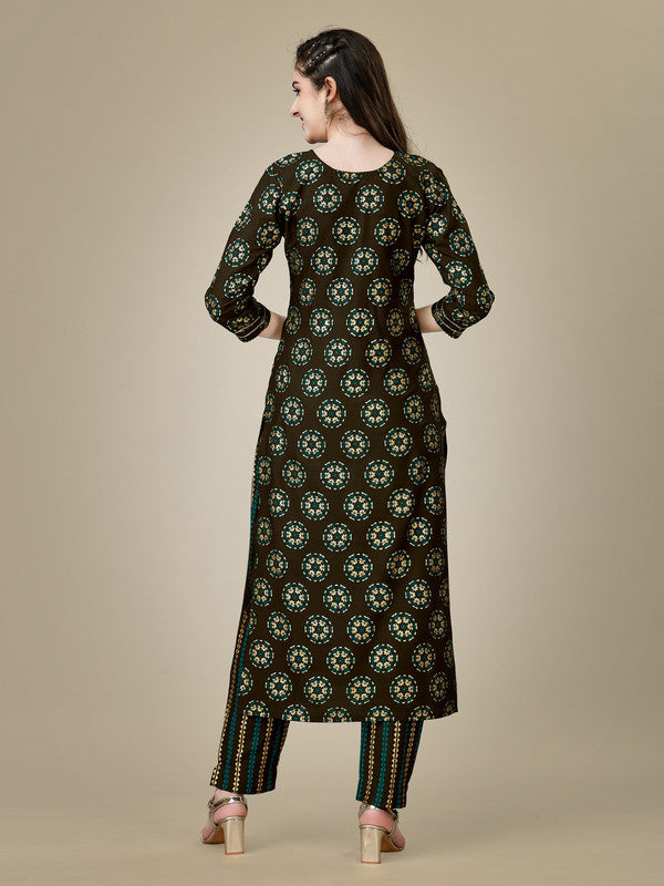 Dark Coffee Embroidered Women's Kurta Set | Indian Kurta