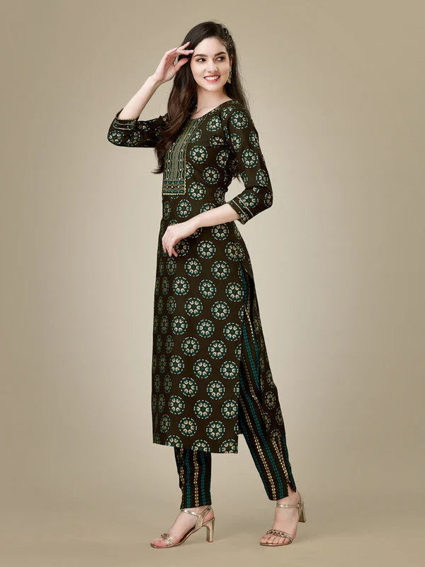 Dark Coffee Embroidered Women's Kurta Set | Indian Kurta