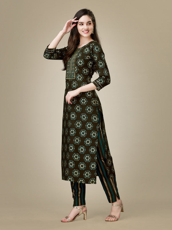 Dark Coffee Embroidered Women's Kurta Set | Indian Kurta