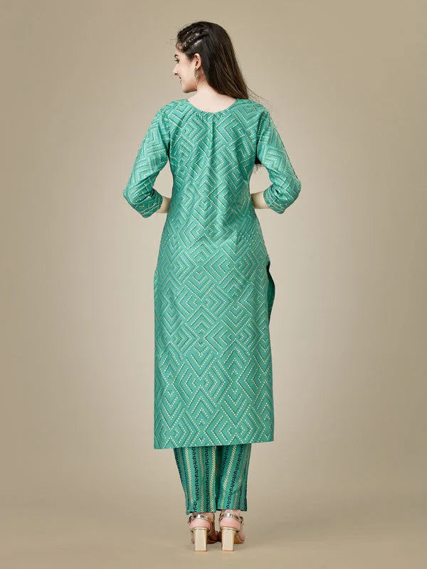 Green Embroidered Women's Kurta Pant Set | Cotton Kurta Sets