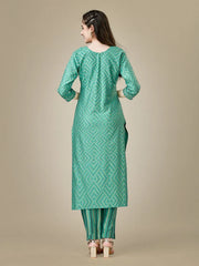 Green Embroidered Women Kurta Pant Set-Pista1025