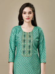 Green Embroidered Women Kurta Pant Set-Pista1025