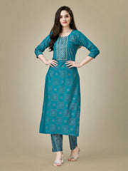 Blue Embroidered Women Kurta Pant Set-Rama1026