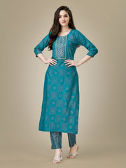 Blue Embroidered Women Kurta Pant Set-Rama1026
