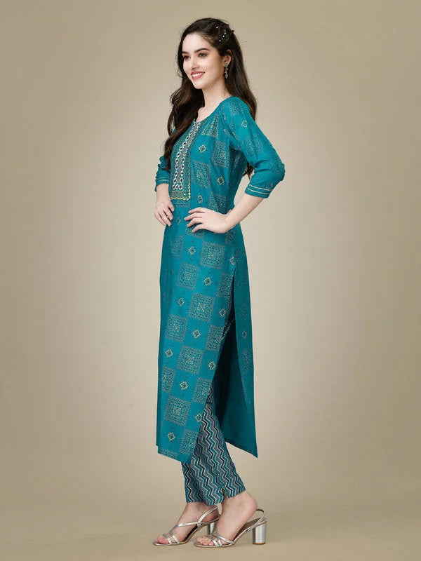 Blue Embroidered Women's Kurta Pant Set | Women's Kurta Sets
