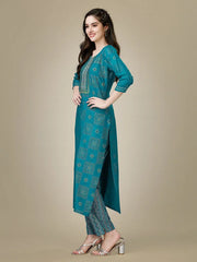 Blue Embroidered Women Kurta Pant Set-Rama1026