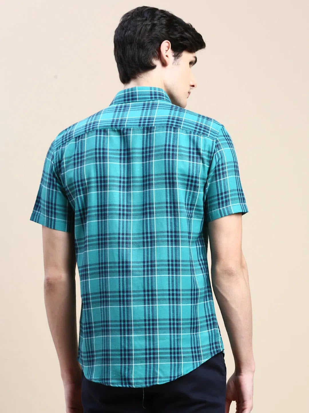 Green Checked Mens Shirt - DesiQlo Cotton Casual Wear