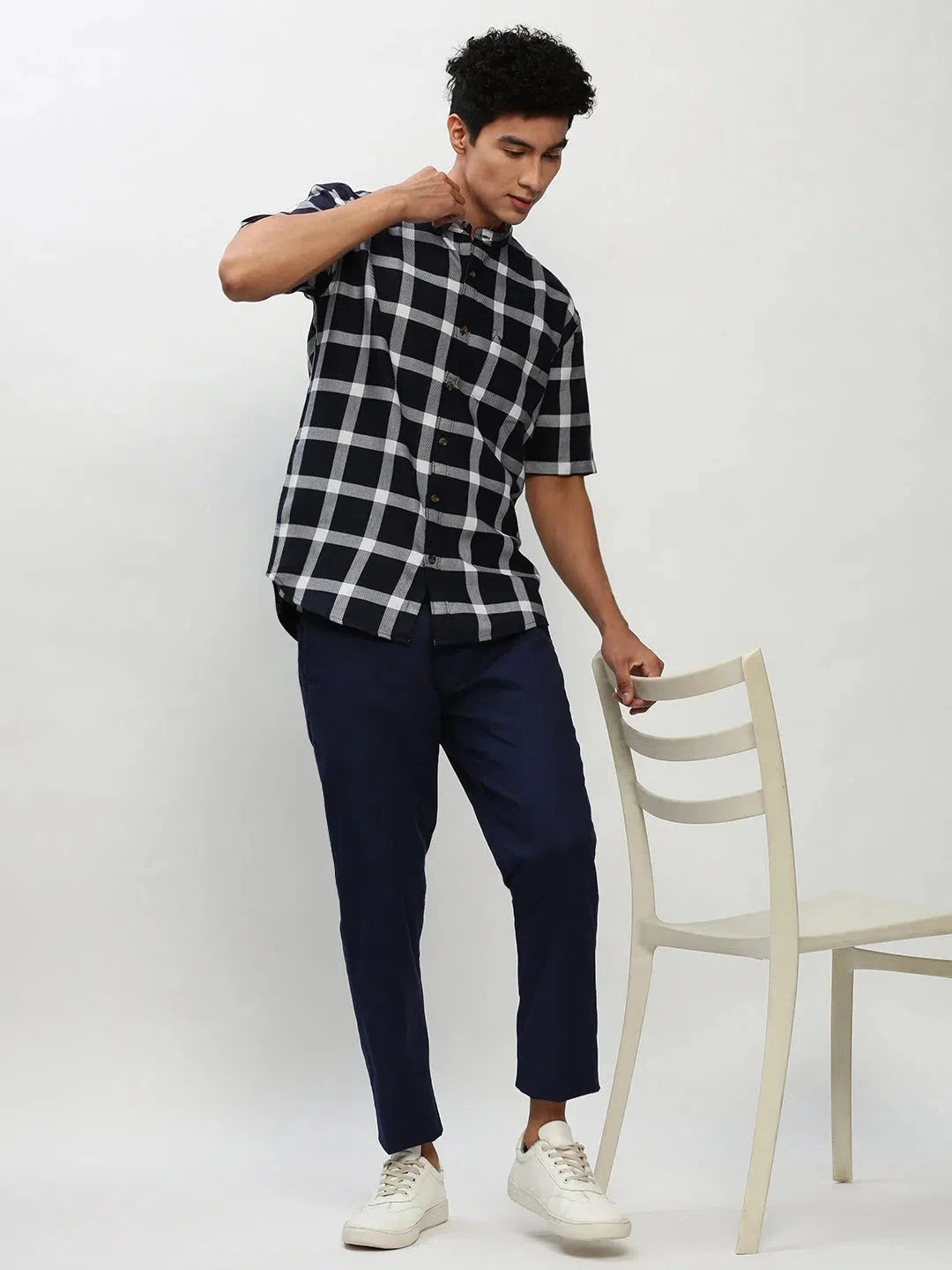 Navy Checked Cotton Shirt for Men - Casual Formal Shirts