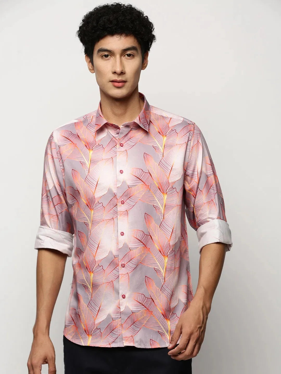 Grey Floral Mens Shirt - Cotton Printed Shirt by DesiQlo