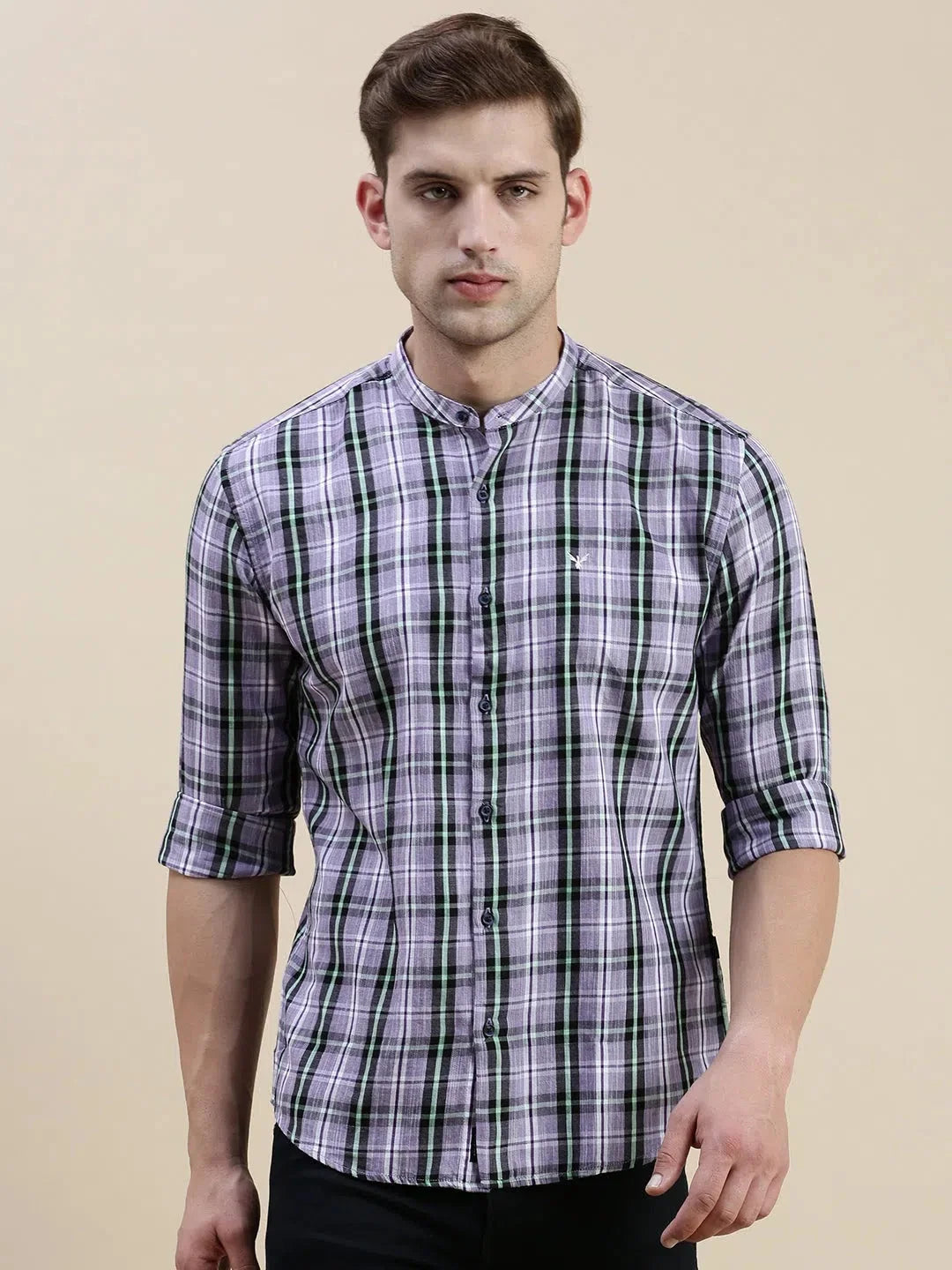 Purple Checked Mens Shirt - Casual Cotton Shirt for Men