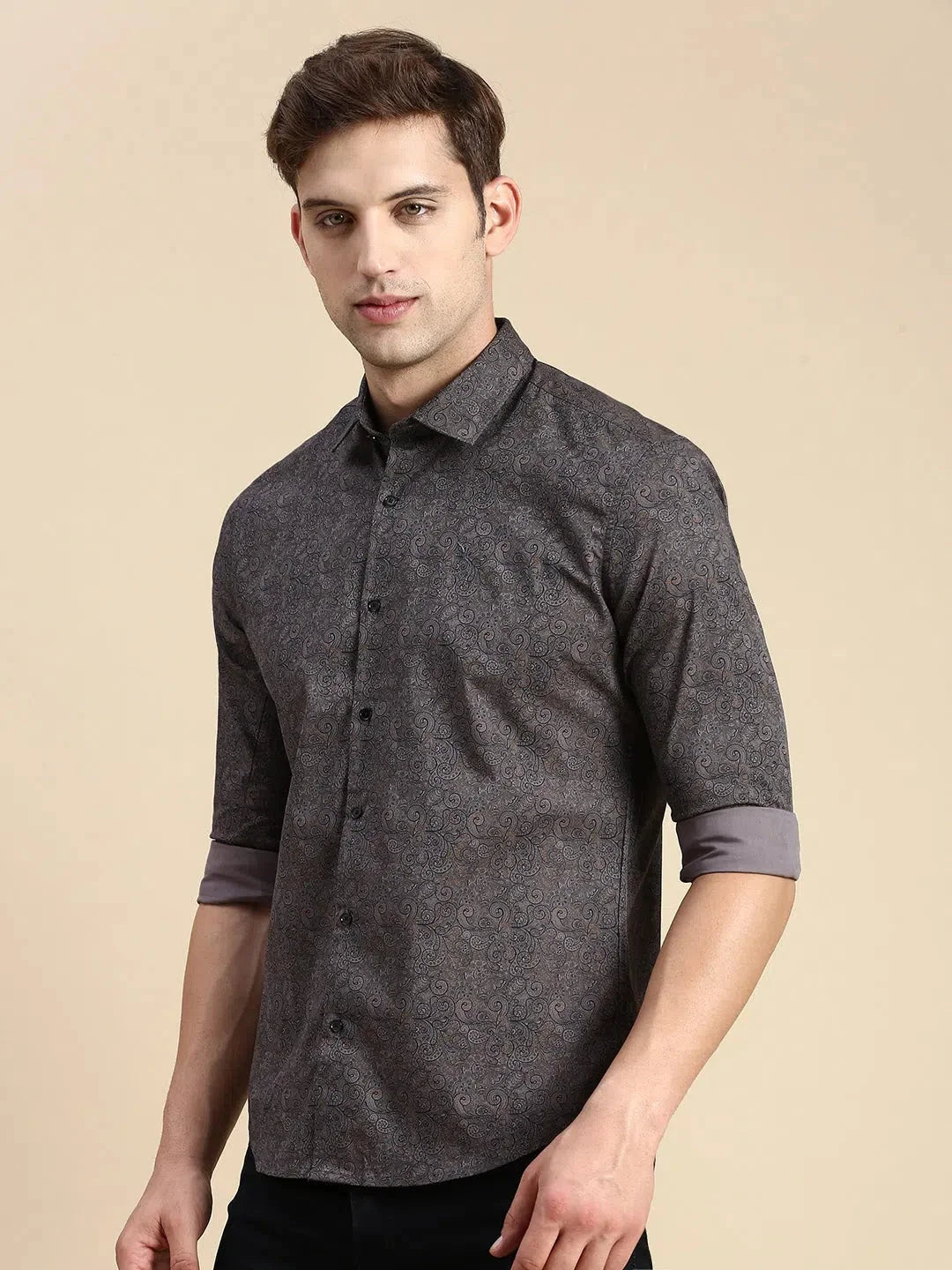 Grey Printed Mens Shirt | Cotton Casual Shirts DesiQlo