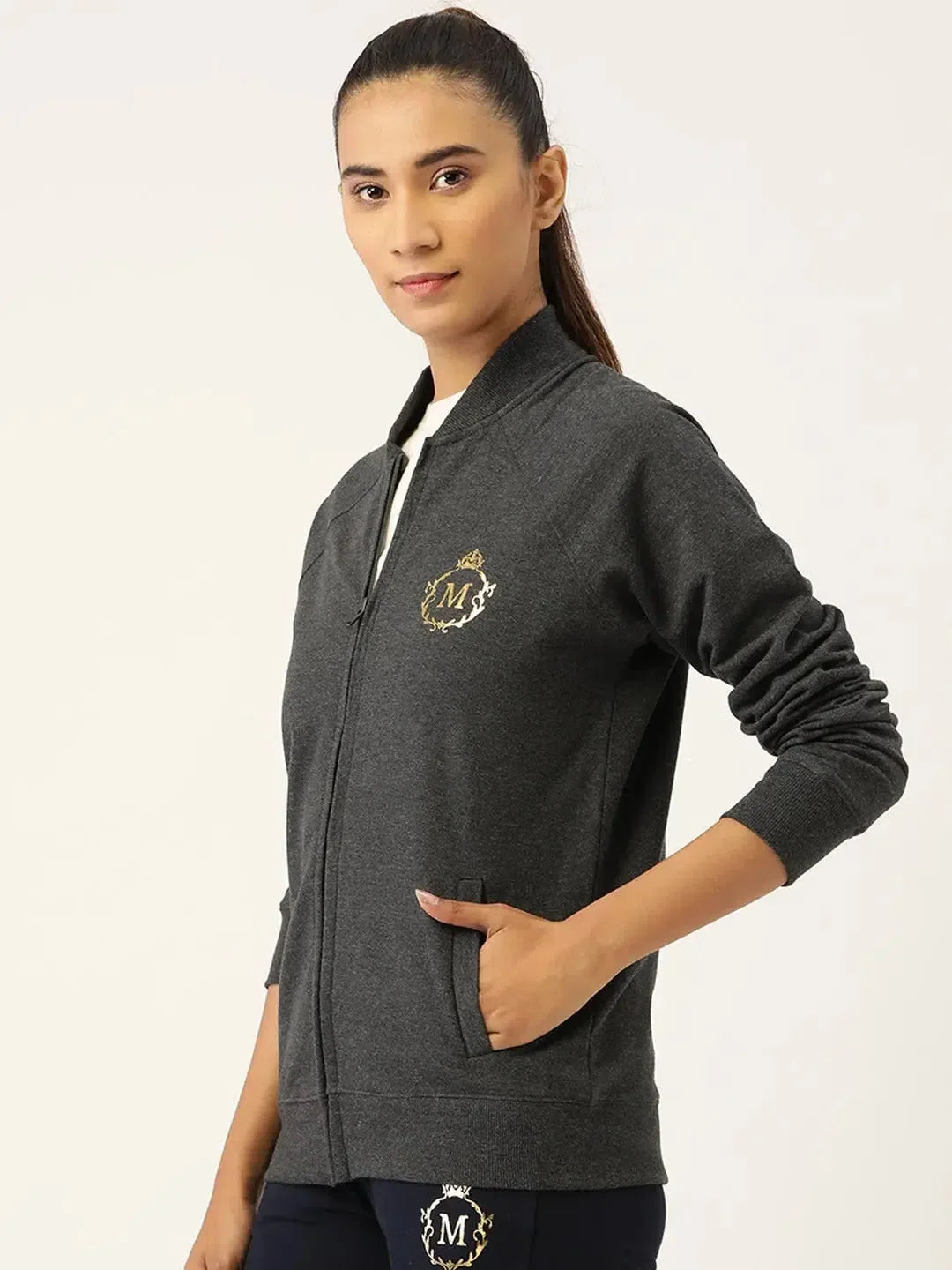 Grey Front Open Sweatshirt - Comfortable Women's Apparel