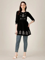 Black Embroidered Women Top-1050
