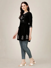 Black Embroidered Women Top-1050
