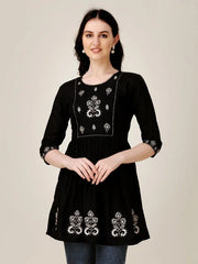 Black Embroidered Women Top-1050