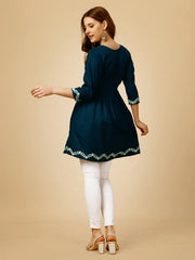 Blue Embroidered Women Top-1050