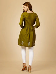 Green Embroidered Women Top-1050