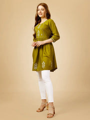 Green Embroidered Women Top-1050