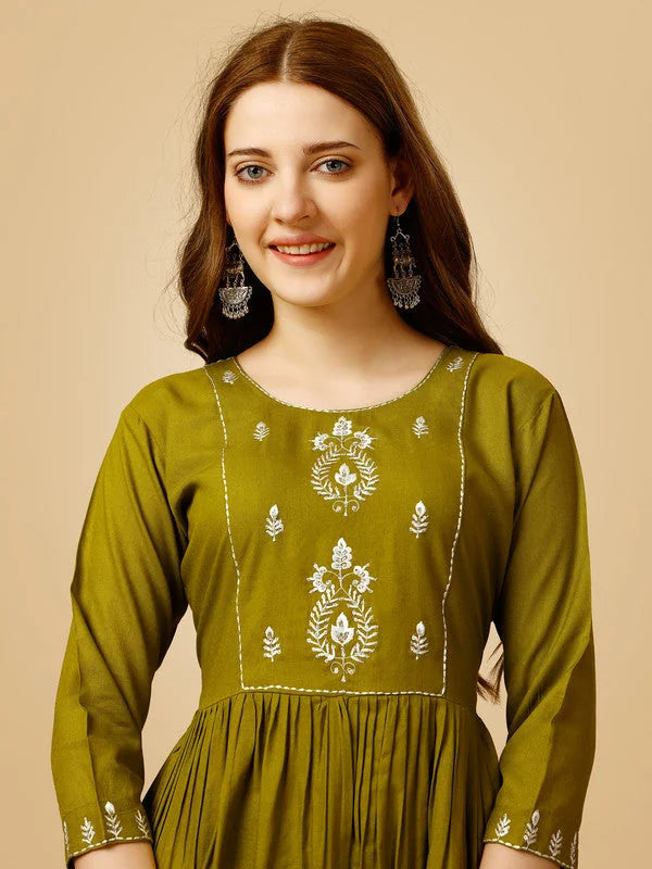 Green Embroidered Tunic Top | Rayon Indian Kurta for Women Online