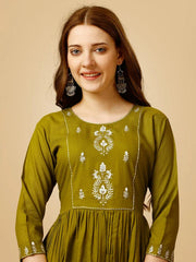 Green Embroidered Women Top-1050