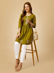 Green Embroidered Women Top-1050