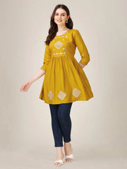 Yellow Embroidered Women Top-1050