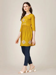 Yellow Embroidered Women Top-1050