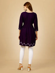 Purple Embroidered Women Top-1050