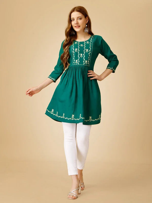 Rama Embroidered Tunic Top for Women - Indian Kurta Ladies