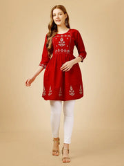 Red Embroidered Women Top-1050