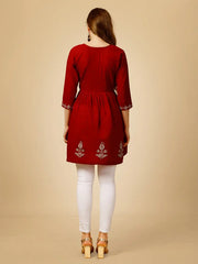 Red Embroidered Women Top-1050