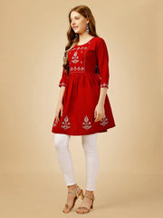 Red Embroidered Women Top-1050