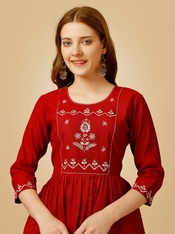 Red Embroidered Tunic Top - Stylish Indian Kurta for Women