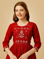 Red Embroidered Women Top-1050