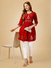 Red Embroidered Women Top-1050