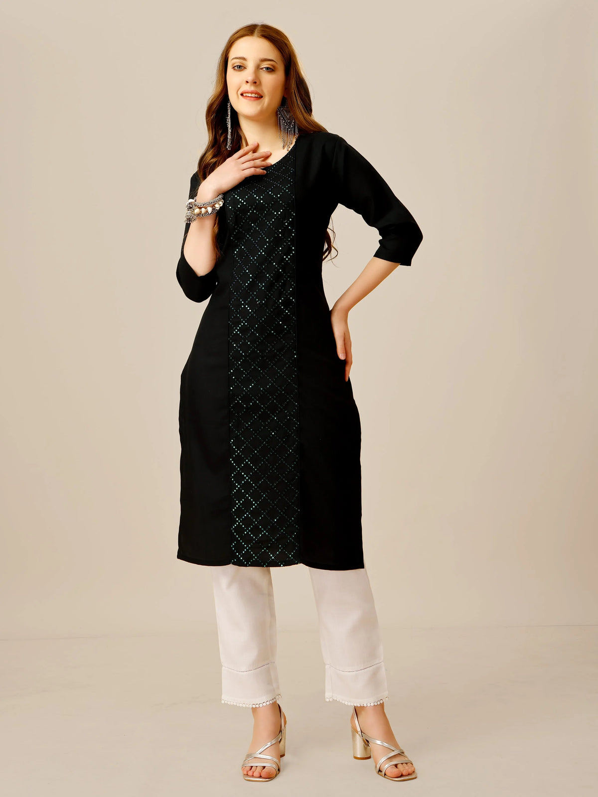 Black Embroidered Women Kurta Pant Set-Black1051