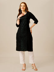 Black Embroidered Women Kurta Pant Set-Black1051