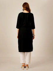 Black Embroidered Women Kurta Pant Set-Black1051