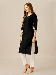 Black Embroidered Women Kurta Pant Set-Black1051