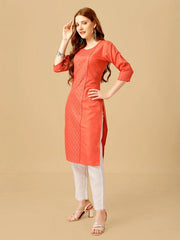 Orange Embroidered Women Kurta Pant Set-Coral1051