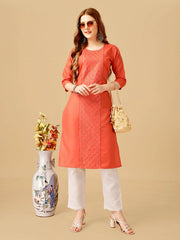 Orange Embroidered Women Kurta Pant Set-Coral1051