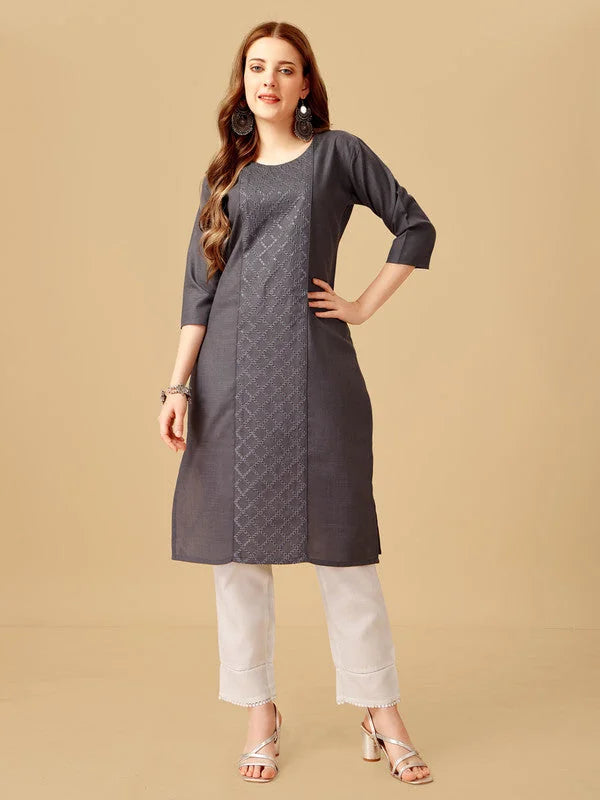 Grey Embroidered Cotton Women's Kurta Pant Set | Indian Kurta ...