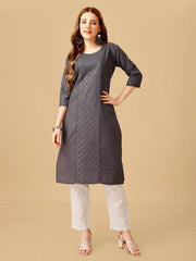 Grey Embroidered Women Kurta Pant Set-Grey1051